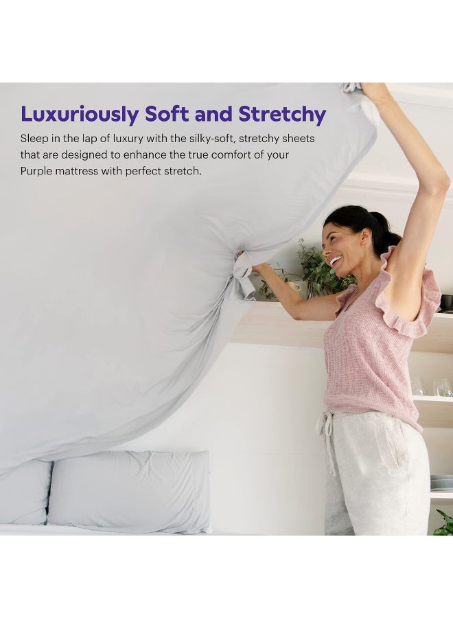 Purple Grey SoftStretch Sheets, Full, Mattress Sheets, Bamboo Sheets, Moisture-Wicking, Stormy Grey - Image 2
